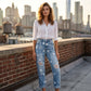 Damen Star Print Distressed High Waist Jeans