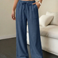 Damen weite Hose mit Knittereffekt – einfarbig, luftig & bequem