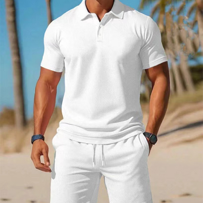 🔥Nur für kurze Zeit: 50 % Rabatt + versandkostenfrei👕Zweiteiliges Sommer-Set für Herren aus Polohemd und Shorts