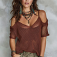 Damen Summer Strick Cold-Shoulder Top