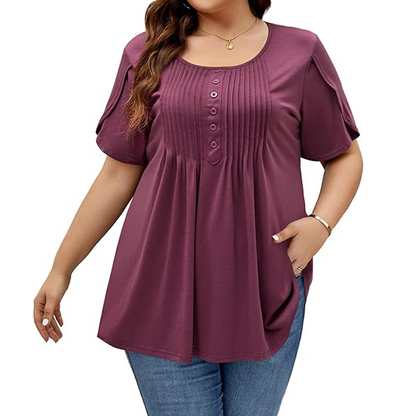 👚 JETZT 50 % RABATT! ✨ Damen-T-Shirt mit Falten vorne und Puffärmeln – Weiche, atmungsaktive und elegante Puffärmel – perfekt fürs Büro, zum Brunch oder für Frühlingstage 🌸