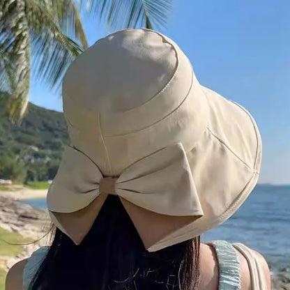 👒 Damen Sonnenhut mit breiter Krempe & dekorativer Schleife, faltbarer atmungsaktiver Stoff mit 360° UV-Schutz für Strand, Garten und Urlaub ✨