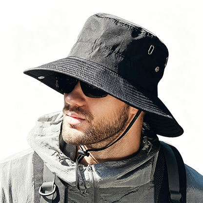 Outdoor-Sonnenhut mit breiter Krempe und Kinnriemen