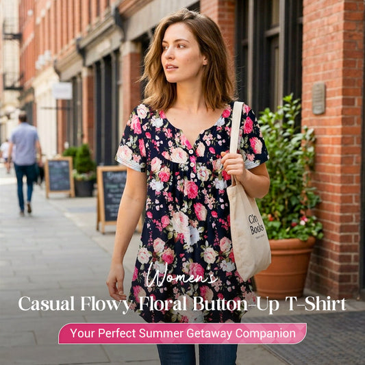 🌸 Leicht fließendes Damen-Shirt mit Blumendruck & Knopfleiste – luftig, vielseitig, für Alltag & Freizeit 👚