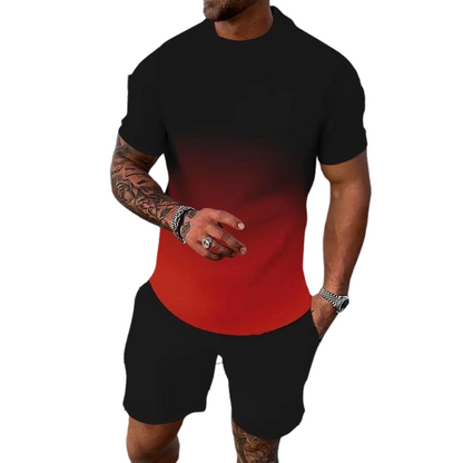 Set aus Hemd und Shorts mit Ton-in-Ton-Muster für Herren