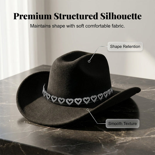 Damen Strass-Herz Cowboyhut Eleganter Französischer Jazz Fedora