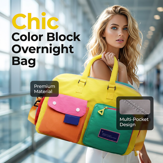 🎒 JETZT 50% RABATT! 🏆 Lässige Colorblock-Reisetasche – Geräumig & langlebig – Perfekt für Gym, Reisen oder Wochenendtrips – Leicht mit Tragehenkeln 🧳