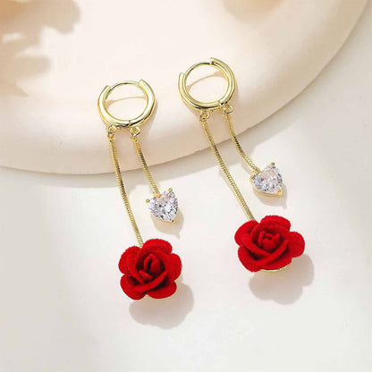 Französische Vintage Rote Rose Hängeohrringe