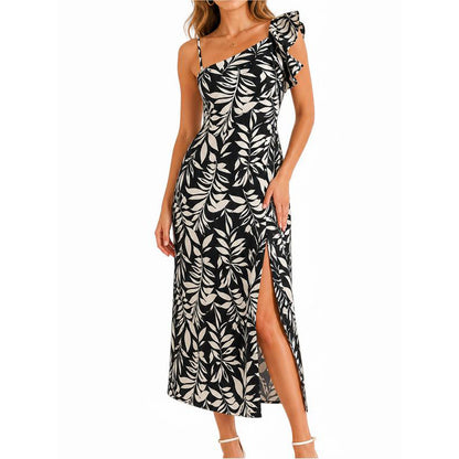 Damen Sommer Rückenfreies Midi-Kleid mit Seitenschlitz