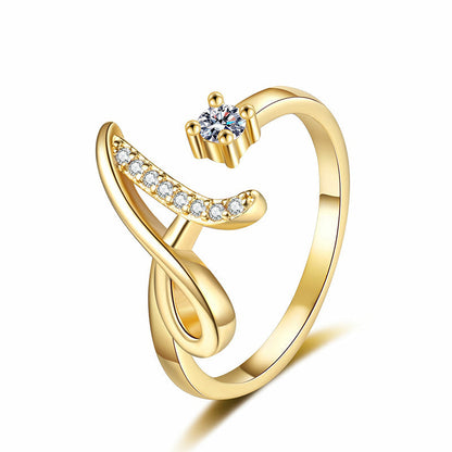 Verstellbarer Glitzer-Initialring für Damen