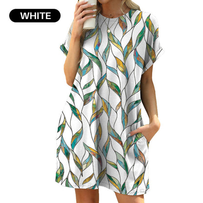 Lockeres Kurzarmkleid mit vielseitigen Druckdesigns