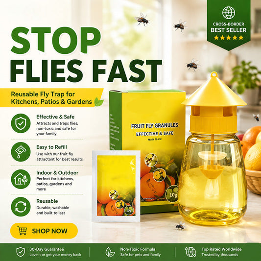 ❄️Sommerfrische 40% Rabatt!🌿Wiederverwendbare Fliegenfalle mit Lockstoff – Insektizidfreier Fruchtfliegenfänger für Küche, Terrasse & Garten