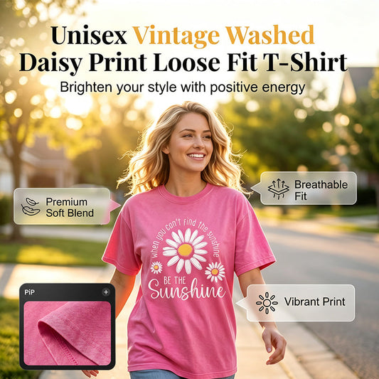 👕 LIMITIERTER 50% RABATT! Unisex Vintage-Wash T-Shirt mit Gänseblümchen-Print – Lockerer Schnitt, weicher Stoff für den Sommer