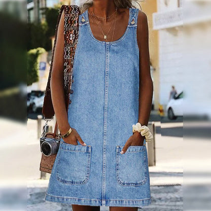 👗💙 Damen Lässiges Denim-Trägerkleid – 50% RABATT! Leichter Jeansstoff, verstellbare Träger, perfekt für warme Tage & lässige Looks. 🔥☀️