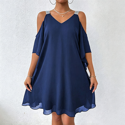 🍃🌸 LIMITIERTES ANGEBOT 50% RABATT! 👗 Vielseitiges Kleid mit V-Ausschnitt und schulterfreiem Design – Weich und bequem – Mühelos von Tag zu Nacht.