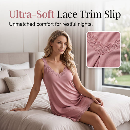 📢📢40% RABATT !!⏰Damen Spitzen-V-Ausschnitt Nachthemd Lockeres Modal Unterkleid Schlafwäsche