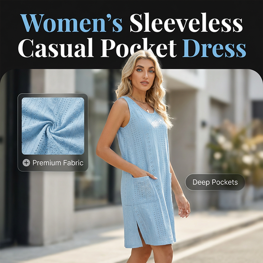 Ärmelloses Freizeitkleid für Damen mit Rundhalsausschnitt und Taschen