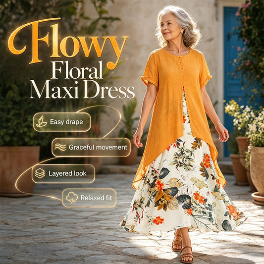 ⏳Zeitlich begrenzter 50% Rabatt⏰ Damen Lagenlook Blumendruck Freizeitkleid💐👗