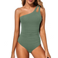 Damen Einteiler-Badeanzug mit One-Shoulder-Träger und Raffung