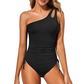 Damen Einteiler-Badeanzug mit One-Shoulder-Träger und Raffung