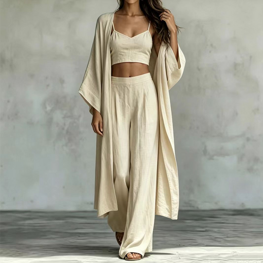 🧥 60% RABATT! 👗 Damen Lockeres 3-teiliges Cardigan-Hosen-Set – Bequem, vielseitig & stilvoll – Ideal für Alltag, Homeoffice & Freizeit 🌿