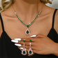💎 Damen Schmuckset mit Zirkonia – Elegante Halskette & Ohrhänger in Pink-Grün Design