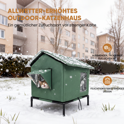 ⏰ NUR FÜR KURZE ZEIT: 50 % RABATT! 🐈 Wetterfestes erhöhtes Katzenhaus für den Außenbereich – aus wasserdichtem Oxford-Gewebe, mit thermischer Aluminiumauskleidung und klappbarem Design 🌧️