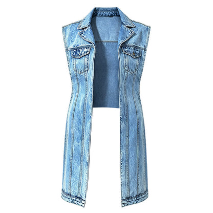 💥50 % RABATT !!🤠Damen-Jeanswestenkleid – ärmellos, mit hohem Schlitz, lange Weste im Streetwear-Stil