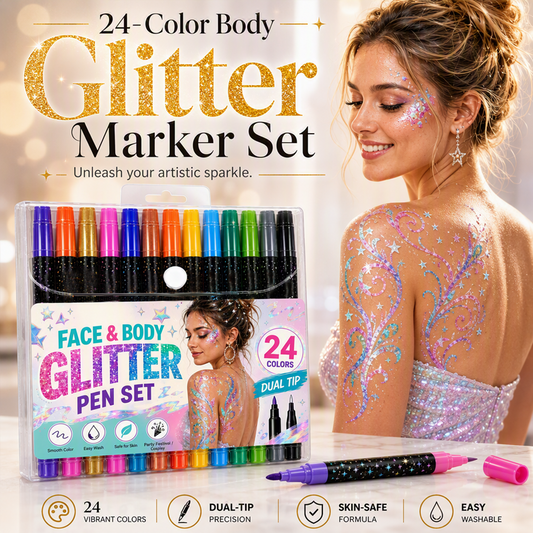 24-Farben Glitzer-Marker-Set für Gesicht & Körper mit Doppelspitze
