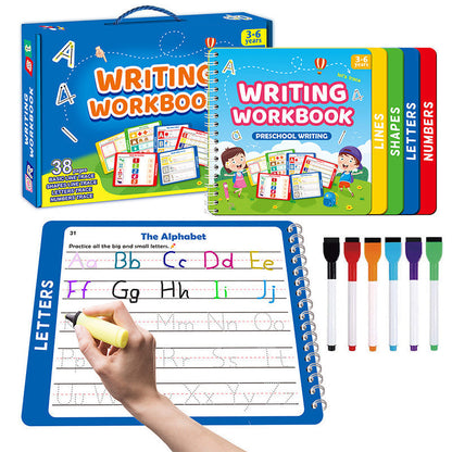 ✏️📘 Wiederverwendbares Graphomotorik-Heft – 50% RABATT! Linien, Formen, Buchstaben & Zahlen, 6 radierbare Stifte – ideal für 3-6 Jahre. 💪