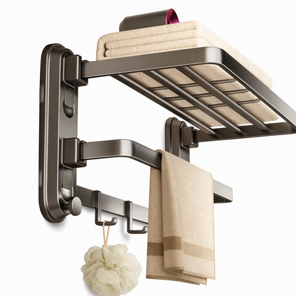 🛁50 % RABATT🧺Doppelt klappbares Handtuchregal, saugmontiert rostfrei, bohrfrei platzsparend für das Bad