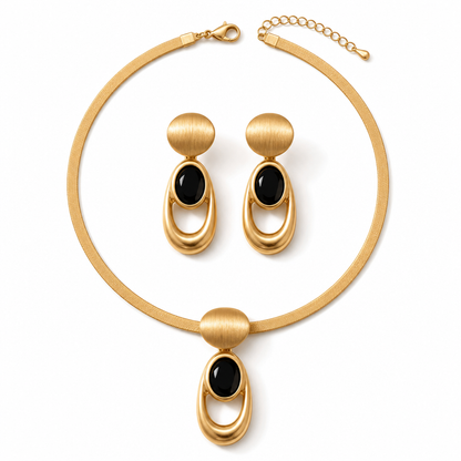 50% RABATT! 💎 Vintage-Schmuckset in gebürstetem Gold & Schwarz – Choker & Ohrringe für Alltag, Banquet & Party